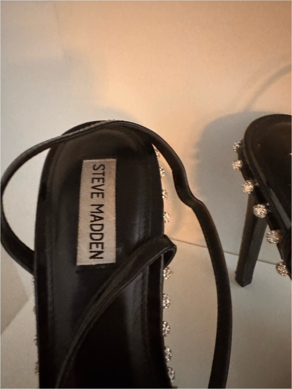 Steve Madden Black Patent Crystal-Embellished Slingback Heels - Picture 5 of 9
